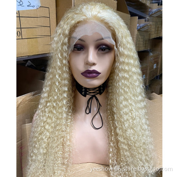 100% Virgin Blonde 613 Russian Hair Curly Front Lace Wig Transparent Film Thin Swiss Lace Wholesale Full Lace Wigs Vendors
